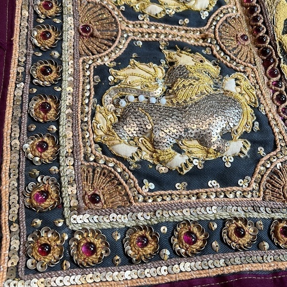 Burmese Kalaga Large Tapestry Tigers Dragons Riders 40” x 23” Handmade in Burma - Picture 6 of 13